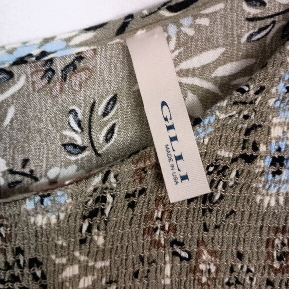 G.I.L.I. Green Floral Smocked Jersey Shift Dress Flared Sleeve S - Picture 3 of 7